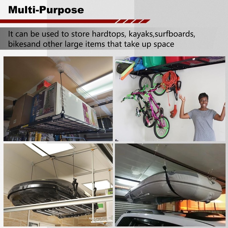 Overhead Garage Storage Lift Hoist, Heavy-duty Ceiling Mounted Garage Storage