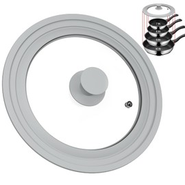 TOPULORS Universal Lid for Pots, Pans, and Skillets - Tempered Glass Lid with Silicone Rim Fits 8", 9", 9.5" Inner Diameter Cookware Frying Pan Cover Replacement Lid - Dishwasher Safe, Grey