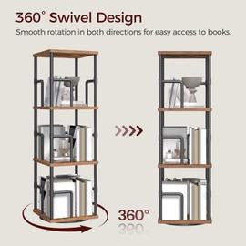 MAHANCRIS 3-Tier Rotating Bookshelf, Freestanding Corner Bookshelf, 360° Spinning Bookcase, Industrial Style Storage Rack with Rails, for Living Room, Bedroom, Study, Rustic Brown and Black BKHR1401