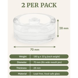 Elementi Fermentation Weight Set of 2 – Easy Grip Glass Weights for Fermenting, Perfect Pickling & Canning Weights for Wide Mouth Mason Jars, Durable Soda-Lime Glass for Sauerkraut, Kimchi & More