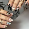 Short Almond Press On Nails 3D Gold Fake Nails With