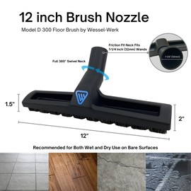 Wessel-Werk Deluxe Multi-Surface Vacuum Brush, 360 Swivel Neck, Soft Rubber Wheels, Horse Hair Bristles (D 300-12 inch, 1-1/4" Neck)