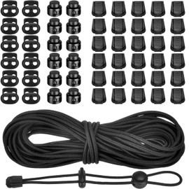 XHTXHT 10 m Elastic Rubber Cord 3 mm Elastic Rubber Cord Elastic Stretchy Cord with 30 Zip Pull Cord Lock Cord 24 Double Hole Cord Locks for Backpack, Shoelaces
