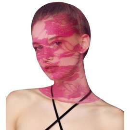 YASOKEZO 1Pcs Womens Pink Lace Mask Full Face Mask Masquerade Party Hollow Out See Through Lace Hood