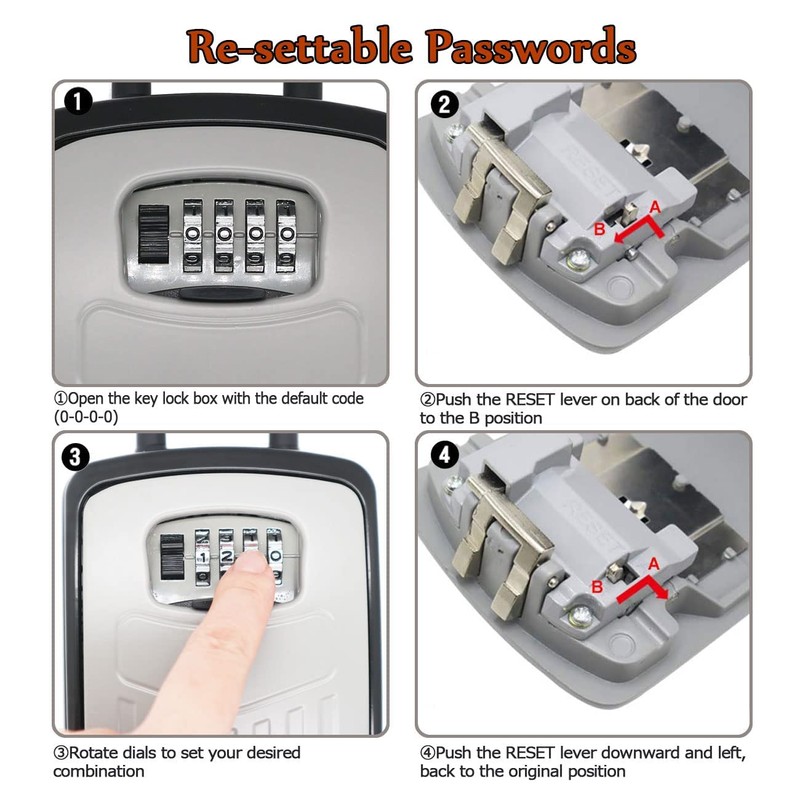 Extra Large Key Storage Security Lock,V-Resourcing Door Knob Mounted,Resettable 4