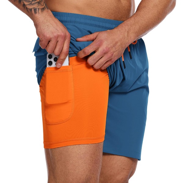 YOUPHYIMAI Men's Swimming Trunks Long with Compression 2 in 1
