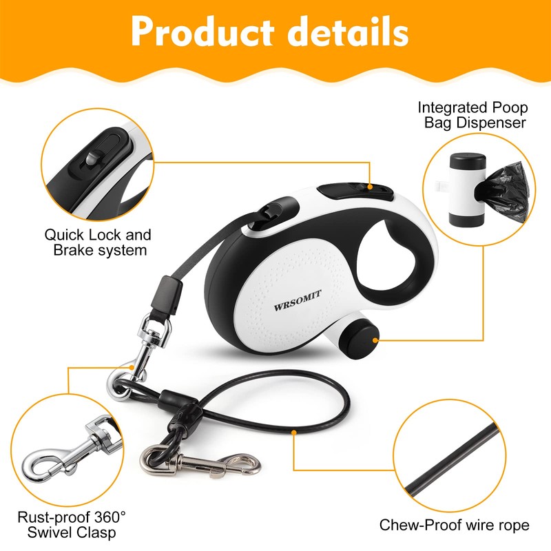 WRSOMIT Retractable Dog Leash with Chew Proof Cable, 26Ft Heavy