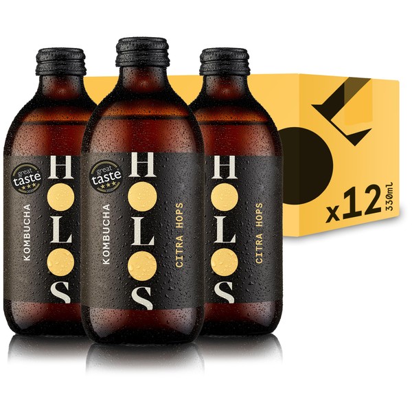 HOLOS Premium Kombucha Citra Hops 12 x 330ml Bottles | Authentic Small-Batch Kombucha, Low-Sugar & unpasteurised, Hand-Crafted, All-Natural Ingredients