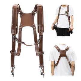 Cwatcun Camera Strap, Camera Harness for Photographers-Leather Dual Camera Neck Shoulder Straps for Canon, Nikon, Sony, Fuji DSLR SLR Mirrorless Camera- 2.0 S Coffee