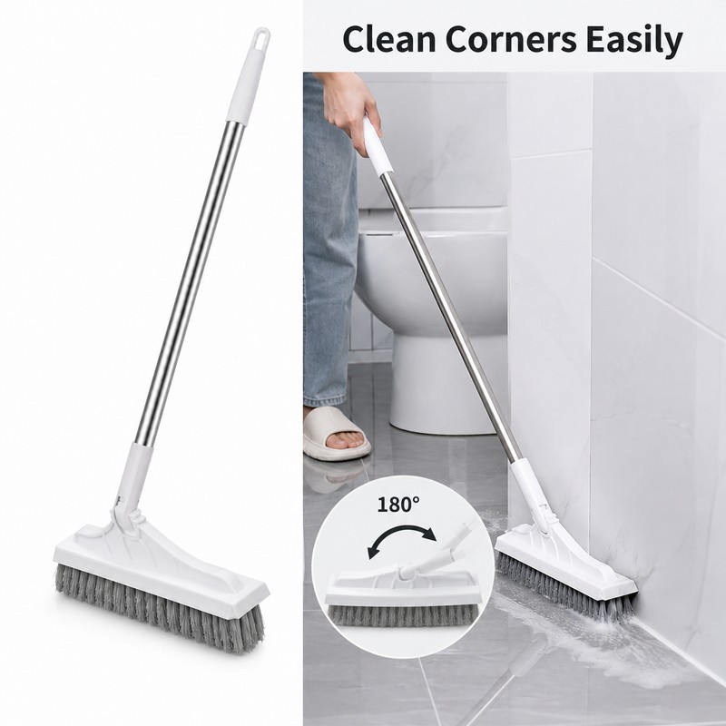 3-in-1 Cleaning Brush for Bathroom Floors and Tiles - Long