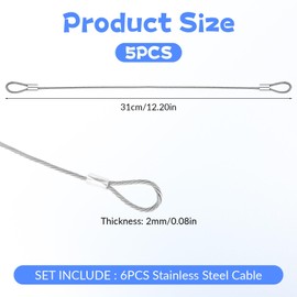 5 Pack Safety Cable with Loops,12 Inch Stainless Steel Cable with Loops for Luggage, Multifunction Wire Safety Cables for Outdoor Gates, 2mm/0.08in Thickness