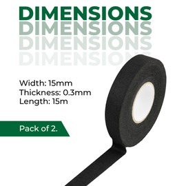 On1shelf® Black Wiring Loom Harness Cloth Tape for Car & Motorcycle Electricals | Heat-Resistant | 9mm, 15mm, 19mm, 25mm x 15m | Durable & Flexible (2, 15MM)