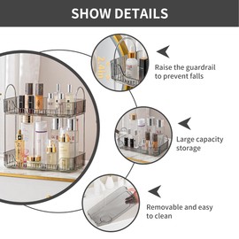 Bathroom Organizer Countertop, Vanity Trays for Bathroom, Skincare Makeup Organizer Tray, Vanity Organizer, Bathroom Counter Organizer for Cosmetics, Toiletries, Lotions, Perfumes (2 Tiers, Grey)