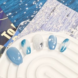 Deep Blue Mermaid Nail Tips - Coffin Egg / 딥 블루 머메이드 네일팁 - 코핀에그