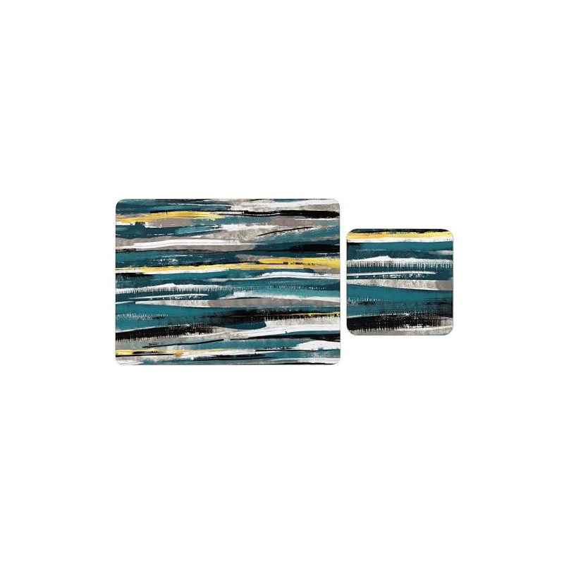 Set of 4 (8pc) Abstract Placemat & Coaster Set, Cork