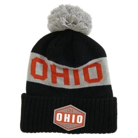Ohio Winter Knit 3D Rubber Patch Pom Beanie Hat (Black/Gray/Red)