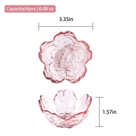 WHJY 8 pack Cute Sauce Dishes Glass Dish Set for Soy Sauce Snacks Tea Bag Mini Glass Bowls Clear Pink Cherry Blossom Soy Sauce Dishes