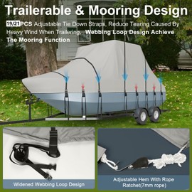 Trailerable T-Top Boat Cover Ture 900D Solution Dyed Hard Top/T Top Boat Cover with 19 Windproof Straps, Motor Cover Fit 19'-21' Long Beam Width Up to 104" Center Console Boat with T Top Roof