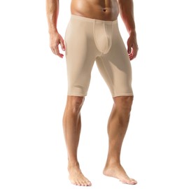 YOOBNG Men's Compression Shorts Middle Tight Pants Activewear Leggings Soft Yoga Shorts Trunks Pant Beige