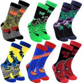 Ycaaeo 6 Pairs of Christmas Socks Men Women Superhero Pattern Socks, Funny Socks, Christmas Superhero Cotton Socks for Men and Women, 37-46, Multicolor-6B
