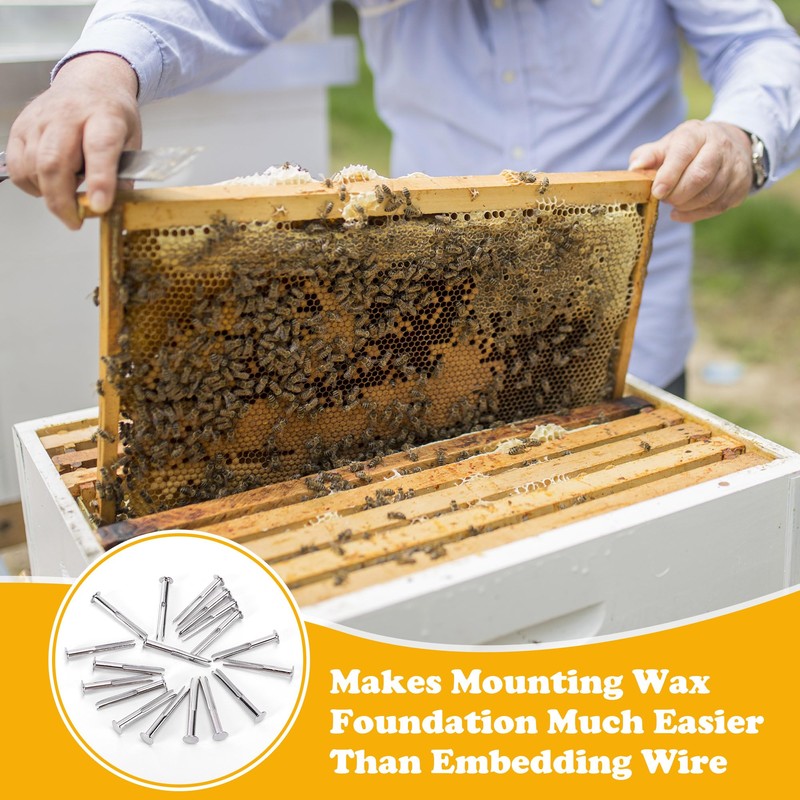 DECOHS 100 Pcs Metal Beeswax Foundation Support Pins with Box,