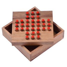 LOGOPLAY Solitaire Size S - Solitaire - Puzzle Game - Puzzle Game - Wooden Logic Game - Red Plugs