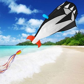 IMAGE 3D Kite Large Black Dolphin Breeze Beach Kites with Huge Frameless Soft Parafoil Giant,Gift for Kids,Family