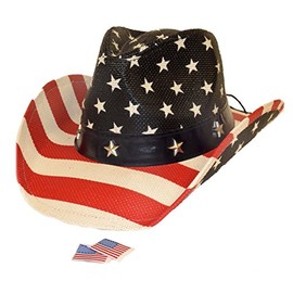 USA American Flag Western Hat / 2 Bonus Flag Patches! Multicolored