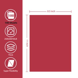 100 Sheets Red Cardstock Paper, Colored Printer Paper 8.5 x 11, Thick Construction Paper for Cards Making, Scrapbook，Office Printing, Invitations, Certificates，DIY Crafting 92 lb/250gsm