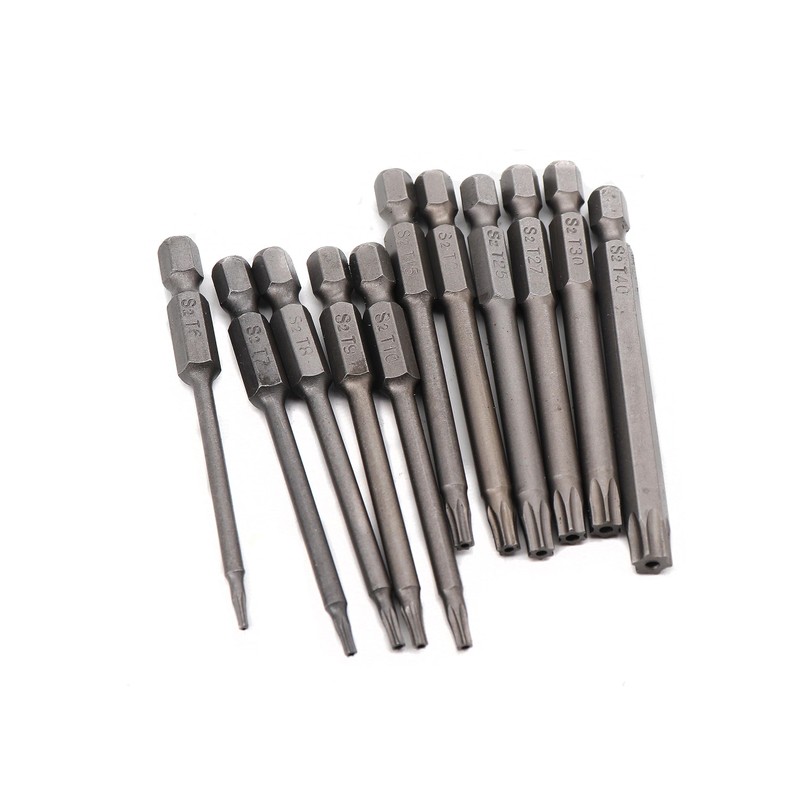 11pcs Torx Driver Set, 1/4 Inch Hex Shank, 75mm Long