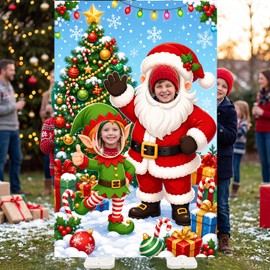5.4 ft Christmas Cardboard Cutout Stand Up Santa Claus Elves Design