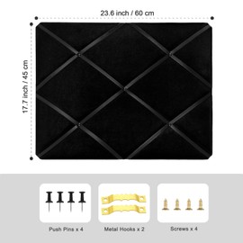 Aitakatta Black Fabric Memo Bulletin Board, 23.6x17.7 inches Velvet Pin Board for Wall, Vision Board Message Board Cork Board with Criss-Cross Ribbons for Home Office School Wall Decor(BK Velvet,4560)