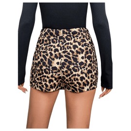 SweatyRocks Women's Leopard Print Mini Skirt High Waist Zipper Asymmetrical Split Hem Skorts Multicolor L