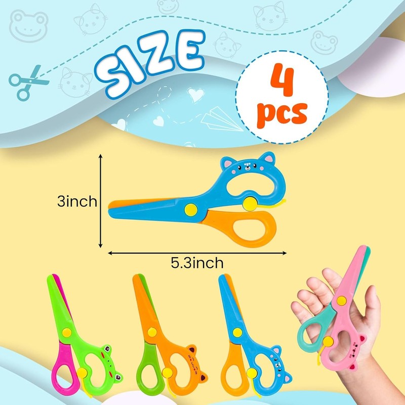 LOVESTOWN Toddler Scissors, 4PCS Blunt Tip Adaptive Safety Scissor Stocking