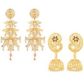 Efulgenz Indian Earrings for Women Indian Gold Tone Jhumka Earrings Dangle Statement Earrings Multipack Ethopian Jewelry for Women
