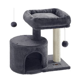 Feandrea Cat Tree, Cat Tower with Sisal-Covered Scratching Post, Cat Condo with Padded Perch, for Small Spaces, Kittens, Smoky Gray UPCT50G