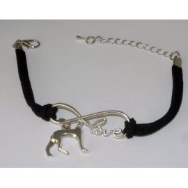 Black Suede Bracelet  w SP "Love" + Greyhound Dog Charms