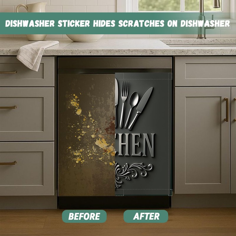 Black Kitchen Dishwasher Magnet Cover, 23x26 in Farmhouse Dishwasher Magnetic