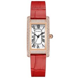 Women Watches Leather Band Fashion Quartz Waterproof Watches Roman Numerals Female Diamond Watch, Classic