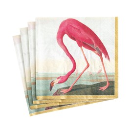 Caspari Audubon Birds and Flamingo Paper Cocktail Napkins, Two Packs of 20