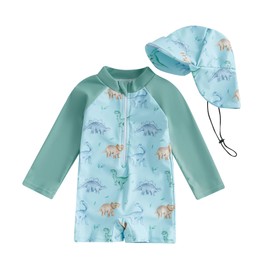 Toddler Infant Baby Boy Swimsuit Newborn Rash Guard Baby Boys Girls One Piece Zipper Bathing Suit Swimwear with Hat (a-Green, 18-24 Months)