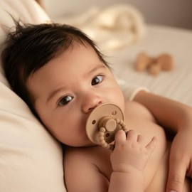 Luladream Chupete - Pezón de goma natural - Mango de dentición - para bebés y niños pequeños (camello + crema)