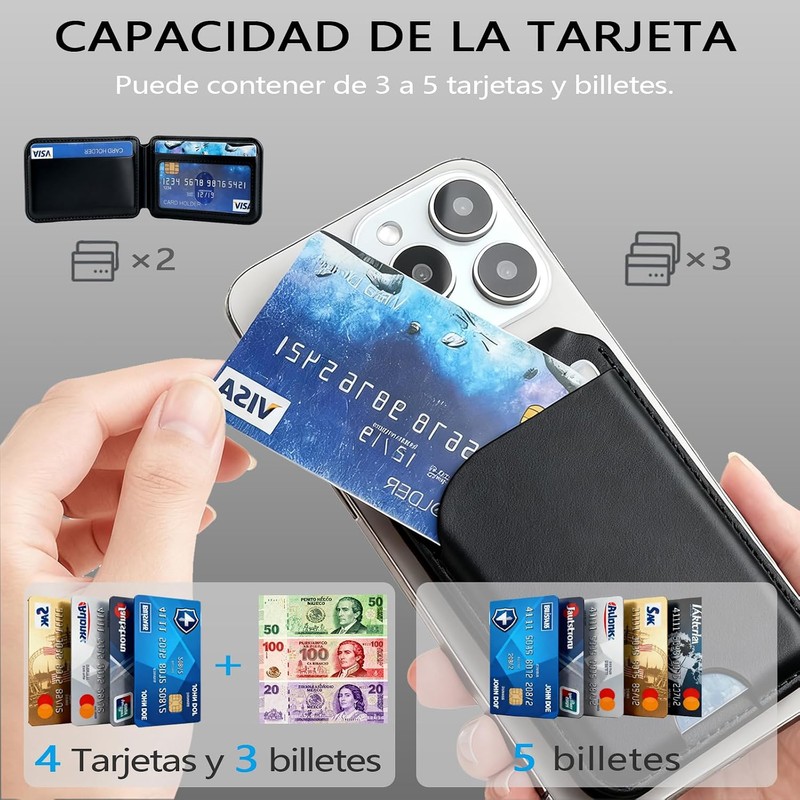 Cartera Magnética, Porta tarjetas magnético ajustable, Billetera magnética de piel