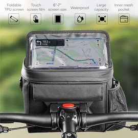 Lixada Touch Screen Bike Front Frame Bag Waterproof Bicycle Phone Bag Phone Holder EVA Handlebar Bag Cycling Front Storage Bag for 7in Large Screen