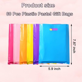 WAURCSY 60 Pcs color Gift Bags Bulk Pastel Treat Bags with Handles Pastel Rainbow Goodie Bags Multi-color Party Favor Bags for Birthday Baby Shower Wedding Easter Mothers Day Christmas