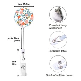 Badge Reel Retractable Cute ID Card Badge Holder with Sturdy Alligator Clip Name Nurse Decorative Badge Reel Clip on Card Holders (3 Pack Summer Flower)