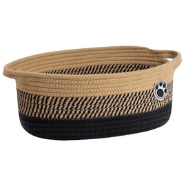 Dog Toy Basket, Dog Storage Bin, Baby Basket for Gifting, Wicker Storage Basket for Dog, Cute Basket with Handles, Small Woven Basket for Nursery, 30 x 20 x 13 cm, Black-Brown