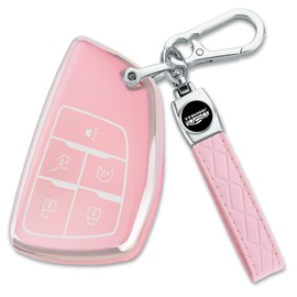 Joouheax for Chevy Key Fob Cover with Keychain, 5 Button Soft TPU Full Protection Car Key Case Compatible with Chevy 2021 2022 2023 2024 2025 Tahoe Sierra Suburban GMC Yukon Denali Silverado, Pink