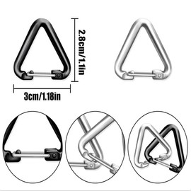 Small Lock Buckle (Black and White) Walquicks 20pcs Triangle Carabiner Clip, Stainless Steel Quick Release Keychain Carabiner Hooks for Outdoor Backpack, Keyring,Kettle