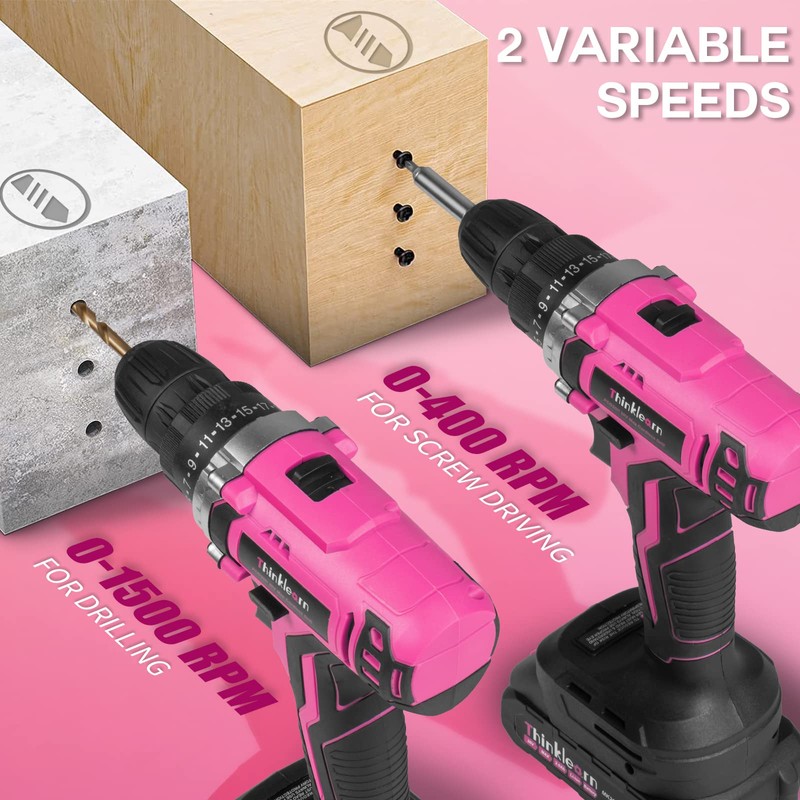 20V Pink Cordless Drill Set - Power Drill/Driver Kit with